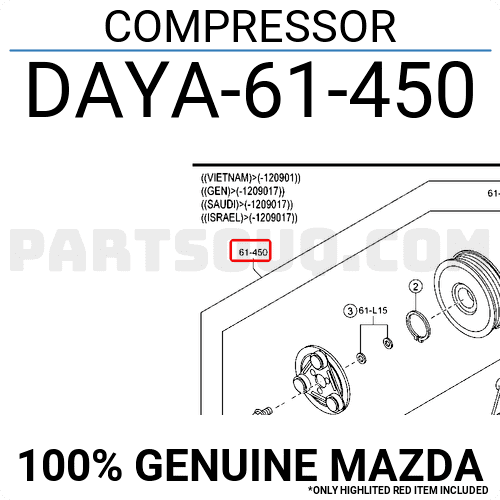 Lốc Điều Hòa Mazda Mazda 2 Mã phụ tùng DAYA61450A