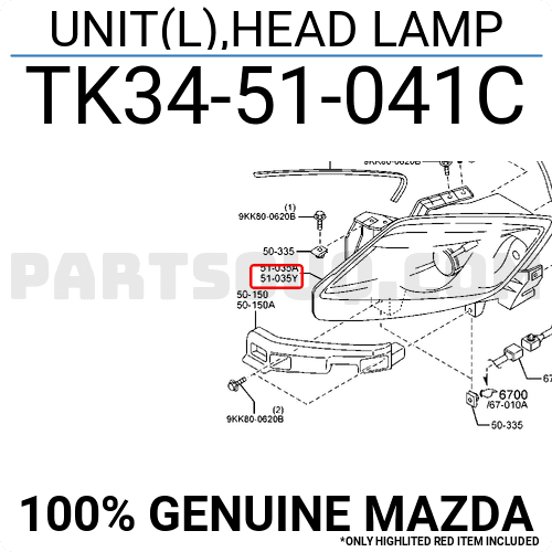 Đèn Pha Trái Mazda CX-9 Mã phụ tùng TK3451041C