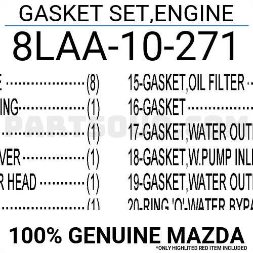 Gioăng Đại Tu 2.0 Mazda Mazda 3 Mã phụ tùng 8Laa10271