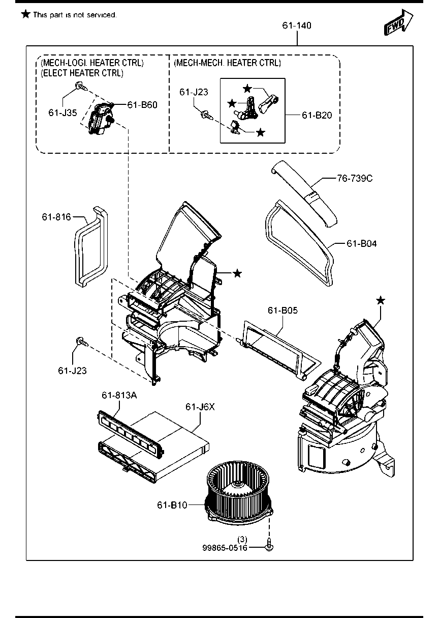 Quạt Gió Điều Hòa Trong Xe Mazda Mazda 2 Mã phụ tùng DB2H61B10