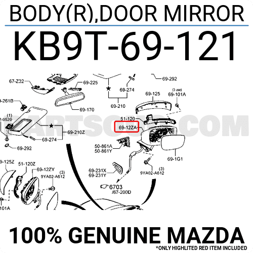 Gương Chiếu Hậu Phải 2.0 Mazda CX-5 Mã phụ tùng KB9T69121