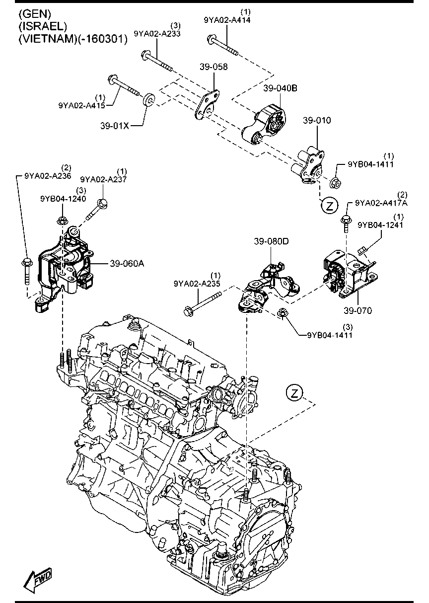 Chân Máy Số 8 Mazda Mazda 3 Mã phụ tùng BHS339040