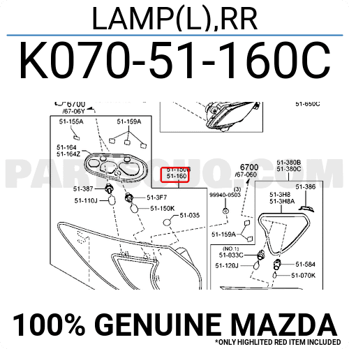 Đèn Hậu Ngoài Trái - Có Led Mazda CX-5 Mã phụ tùng k07051160c