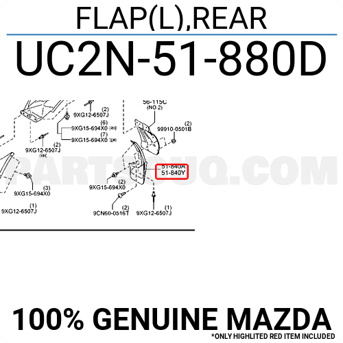 Chắn Bùn Bánh Sau Trái Mazda BT-50 Mã phụ tùng UC2E51880D