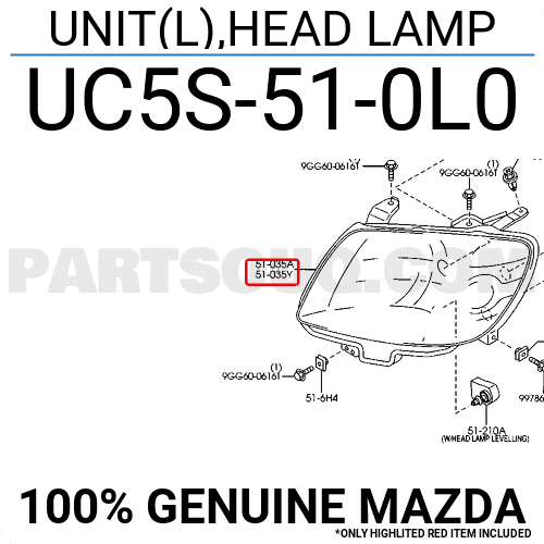 Vỏ Đèn Pha - L Mazda BT-50 Mã phụ tùng UC5S510L0A