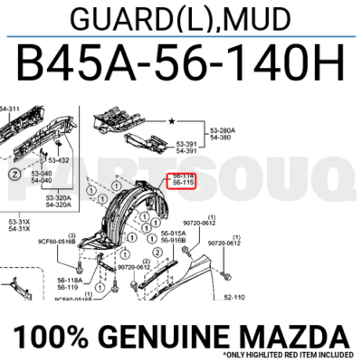 Lòng Dè Chắn Bùn Trái / Chắn Bùn Lòng Dè Trái Mazda Mazda 3 OEM B45A56140-OE