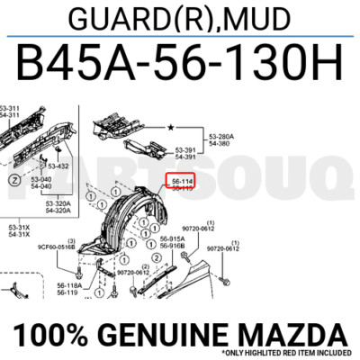 Lòng Dè Chắn Bùn Phải/ Chắn Bùn Lòng Dè Phải Mazda Mazda 3 OEM B45A56130-OE