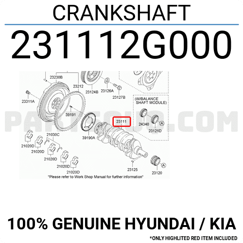 Trục Cơ Kia Carens / rondo OEM 231112G000