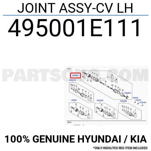 Láp Ngoài 25X22x52.5 Kia Rio Mã phụ tùng 495001E111