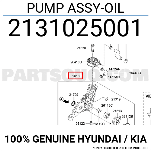 Bơm Dầu 2.0 Máy Xăng Kia Carens / rondo Mã phụ tùng 2131025001