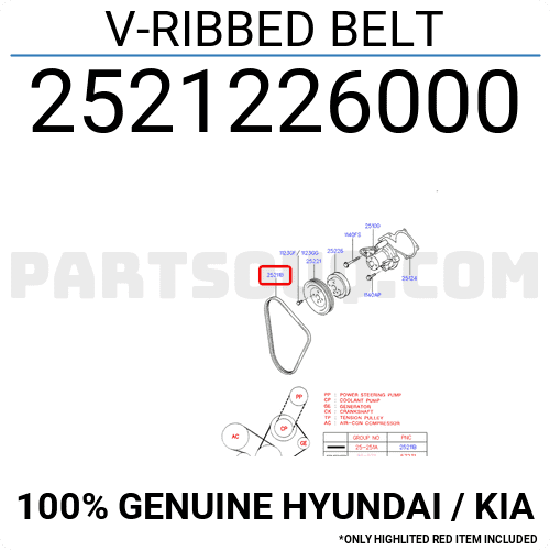 Dây Curoa Bơm Nước 1.4L Kia Rio Mã phụ tùng 2521226000