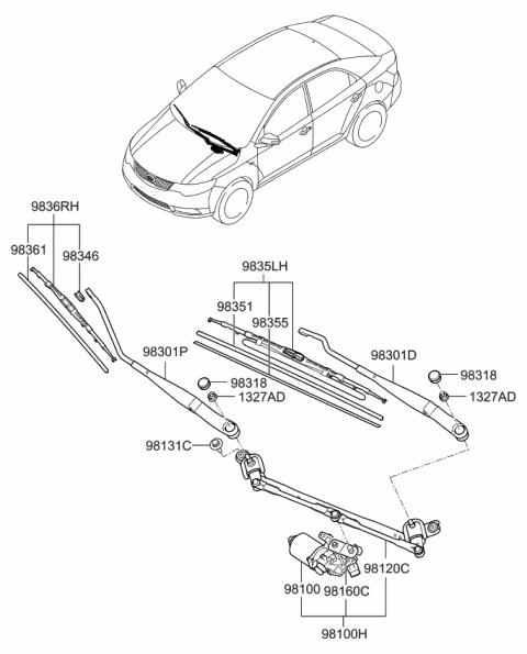 Cần Gạt Mưa Phải Kia Forte / Cerato Mã phụ tùng 983201M000