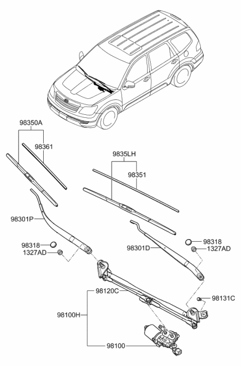 Cần Gạt Mưa Trái Kia Sorento Mã phụ tùng 983512J000