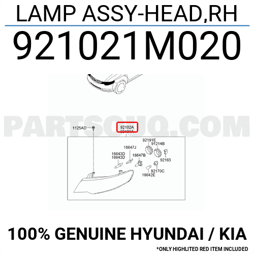 Đèn Pha Phải (Mí Trắng Có Điều Khiển Điện) Kia Forte / Cerato Mã phụ tùng 921021M020