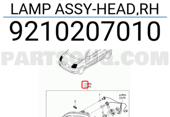Đèn Pha Phải Kia Morning / Picanto Mã phụ tùng 9210207010