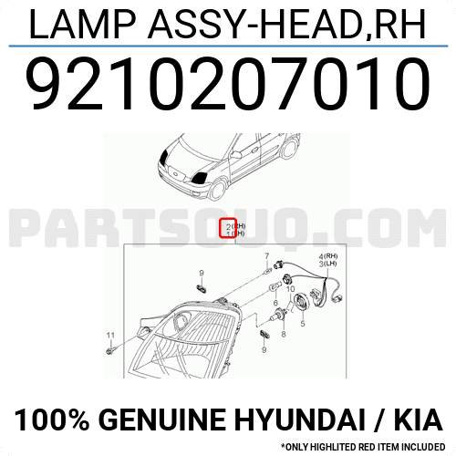 Đèn Pha Phải Kia Morning / Picanto Mã phụ tùng 9210207010
