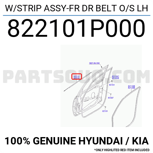 Nẹp Chân Kính Cánh Cửa Ngoài Trước Trái Kia Carens / rondo Mã phụ tùng 822101D000