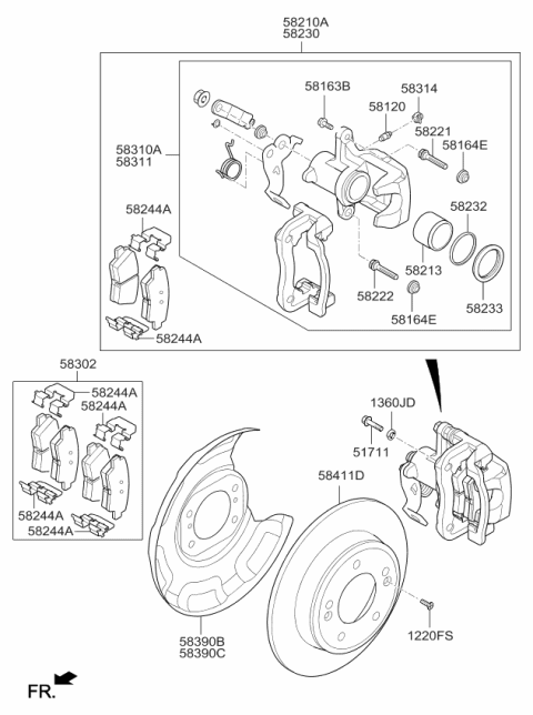 Cụm Gông Phanh Sau Phải Kia Forte / Cerato Mã phụ tùng 58311a5b31