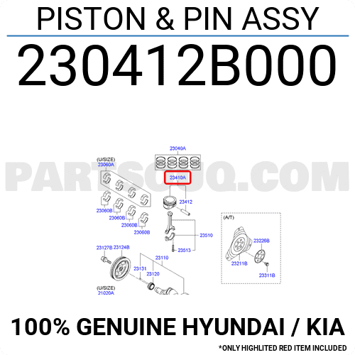 Piston Cos 0 - 1.6 Kia Forte / Cerato Mã phụ tùng 230412B000
