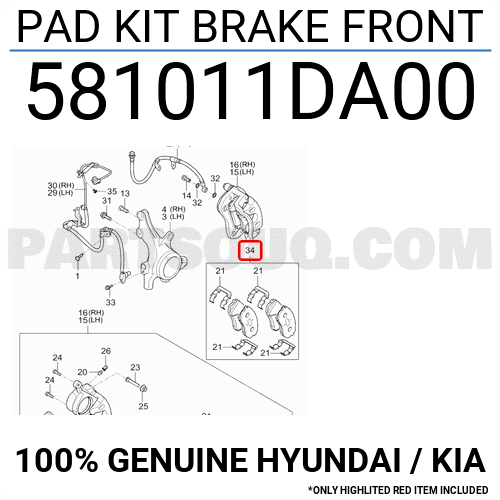 Má Phanh Trước Kia Sportage Mã phụ tùng 581011DA00