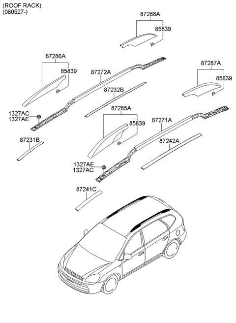 Ốp Đầu Giá Nóc Trước Trái Kia Carens / rondo Mã phụ tùng 872511D500
