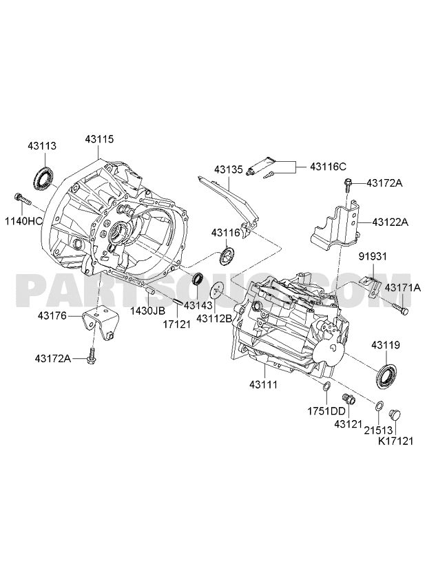 Vỏ Hộp Số Phần Bao Côn Kia Morning / Picanto Mã phụ tùng 4311502503