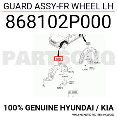 Lòng Dè Chắn Bùn - L Kia Sorento Mã phụ tùng 868102P000
