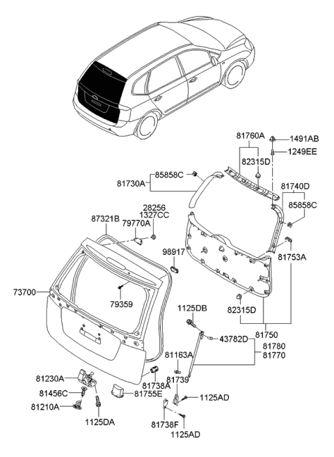 Ốp Ngang Cửa Cửa Hậu Trái Kia Carens / rondo Mã phụ tùng 817301D000QW