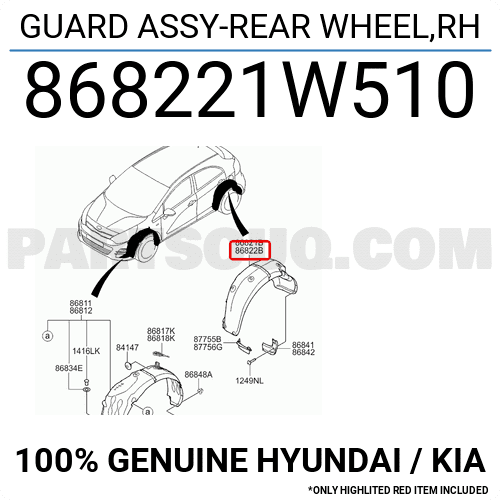 Lòng Dè Chắn Bùn Sau Phải Kia Rio Mã phụ tùng 868221W510