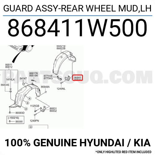 Chắn Bùn Bánh Xe Sau Trái Kia Rio Mã phụ tùng 868411W500