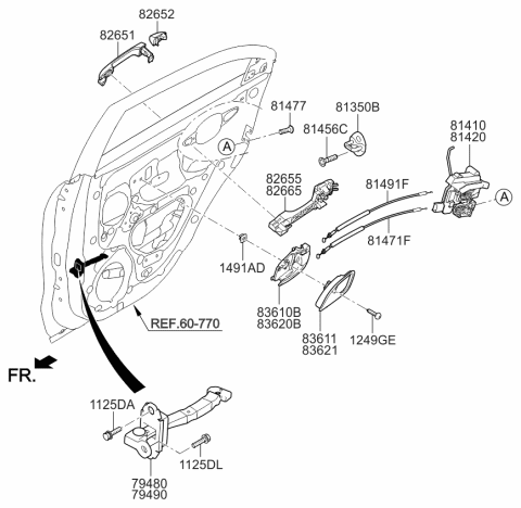 Tay Mở Cửa Trong Sau Phải Kia Rio Mã phụ tùng 836201W000JBW