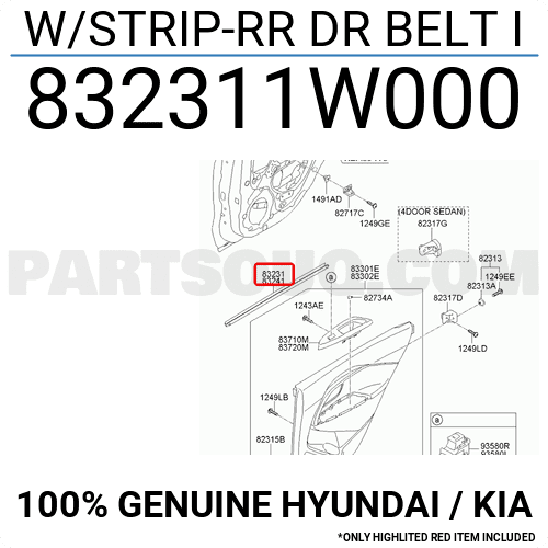 Nẹp Chân Kính Cánh Cửa Trong Sau Trái Kia Rio Mã phụ tùng 832311W000