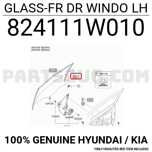 Kính Cánh Cửa Trước Trái Kia Rio Mã phụ tùng 824111W010