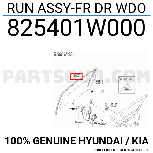 Gioăng Trượt Kính Cánh Cửa Trước Phải Kia Rio Mã phụ tùng 825401W000