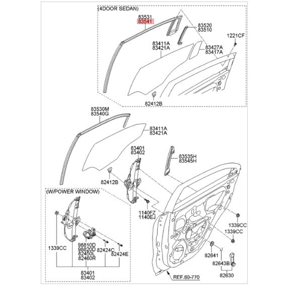Gioăng Trượt Kính Cánh Cửa Sau Phải Kia Rio Mã phụ tùng 835411W000