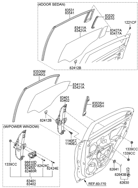 Kính Cánh Cửa Sau Trái Kia Rio Mã phụ tùng 834111W010