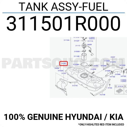 Thùng Xăng Kia Rio Mã phụ tùng 311501R000