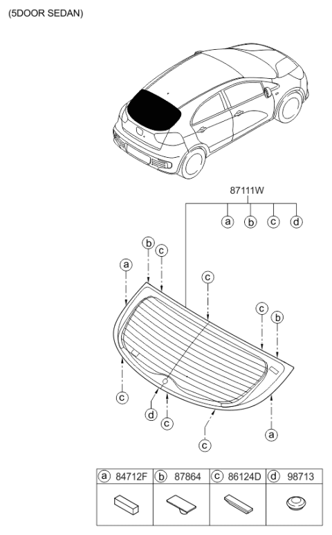 Kính Lưng - 5 Cửa Kia Rio Mã phụ tùng 871101W250