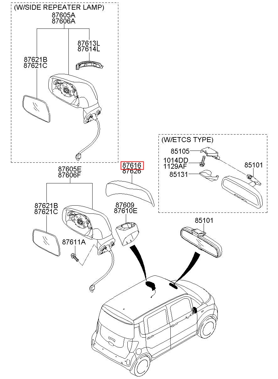 Ốp Gương Chiếu Hậu Trái Cơ Kia Morning / Picanto Mã phụ tùng 876160700300