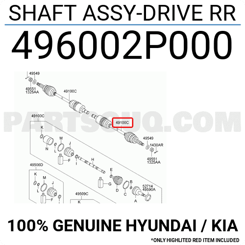 Cây Láp Sau Phải Phiên Bản 2 Cầu Kia Sorento Mã phụ tùng 496002P000