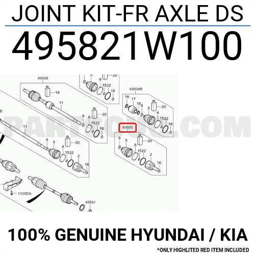 Láp Trong Kia Rio Mã phụ tùng 495821W100