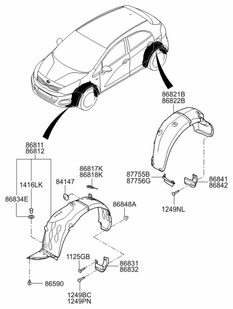 Chắn Bùn Bánh Xe Sau Phải - Bản 5 Cửa Kia Rio Mã phụ tùng 868441W200