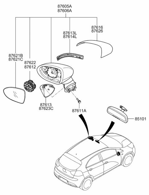 Ốp Gương Chiếu Hậu Trái Có Đèn Kia Rio Mã phụ tùng 876161W020UD
