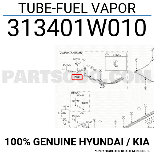 Ống Xăng Hồi Kia Rio Mã phụ tùng 313401W010