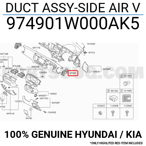 Cửa Gió Điều Hòa Ngoài Phải Kia Rio Mã phụ tùng 974901W000AK5