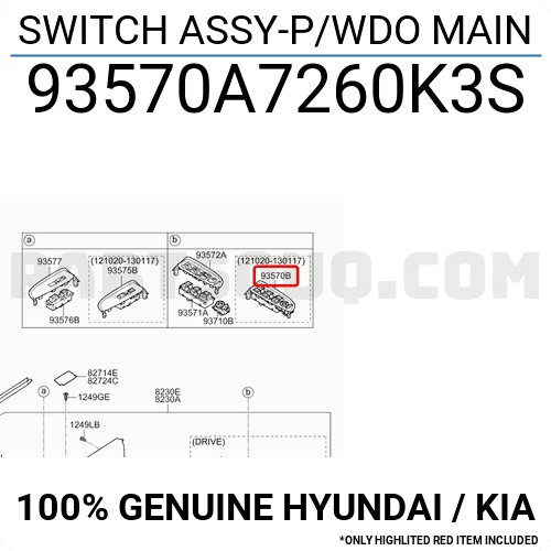 Cụm Công Tắc Lên Xuống Kính Tổng Kia K3 Mã phụ tùng 93570a7260k3s
