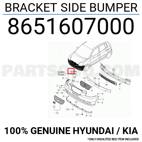 Nẹp Cài Cản Trước Phải Kia Morning / Picanto Mã phụ tùng 8651607000