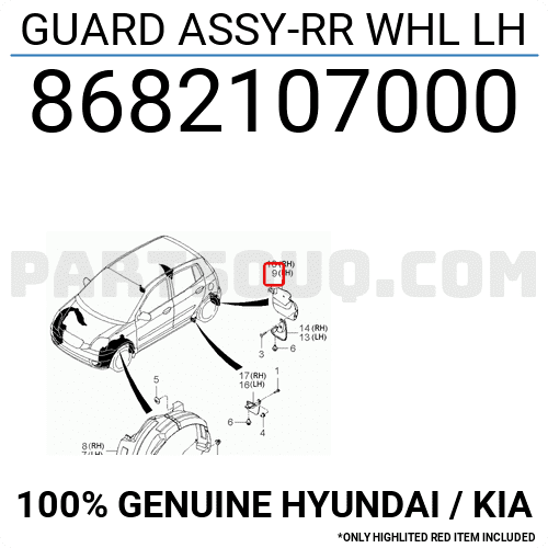 Chắn Bùn Lòng Dè Sau Trái Kia Morning / Picanto Mã phụ tùng 8682107000