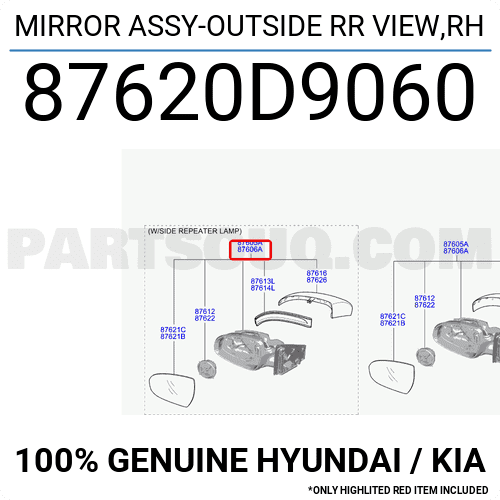 Gương Chiếu Hậu Phải Kia Sportage Mã phụ tùng 87620d9060