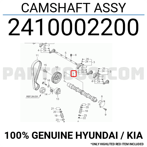 Trục Cam 1.0& 1.1L Kia Morning / Picanto OEM 2410002200-OE